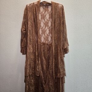 Brown Layered Lace Boho Romantic Duster Coat 2x Or 3x Made In USA Western Ranch